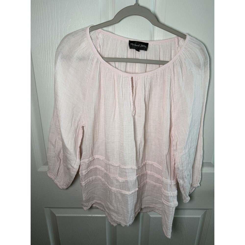 Michael Stars DMG47 Pink 100% Cotton Gauzy Off The Shoulder Shirt Top M Preppy